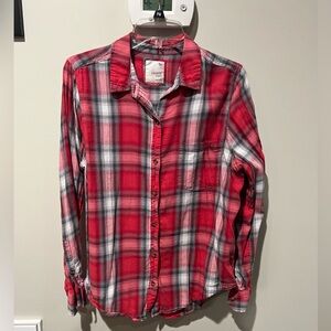 SO Red and Gray Plaid Casual Shirt